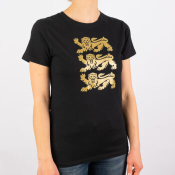 T- särk must kuldsete lõvidega naiste
