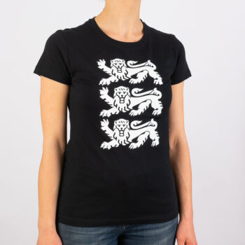 T- särk must valgete lõvidega naiste
